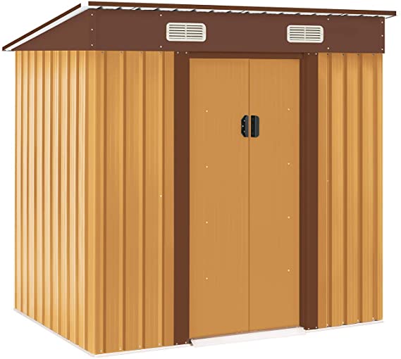 BonusAll Storage Shed Tool House 6x4 FT Outdoor Garden Steel Shed with Sliding Door (Yellow)