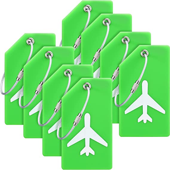 Zonon, 8 Pieces Luggage Tags Silicone suitcases for Travel Name Includes Cards with Partial Privacy Cover & Stainless Steel Loops Secure Fastening (Green)