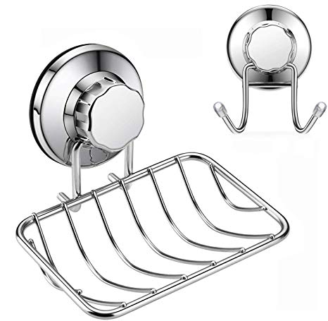 ARCCI Suction Soap Dish Holder for Shower, Suction Cup Towel Hooks Stainless Steel for Shower, Razor, Bathroom - No Drilling, No Tools