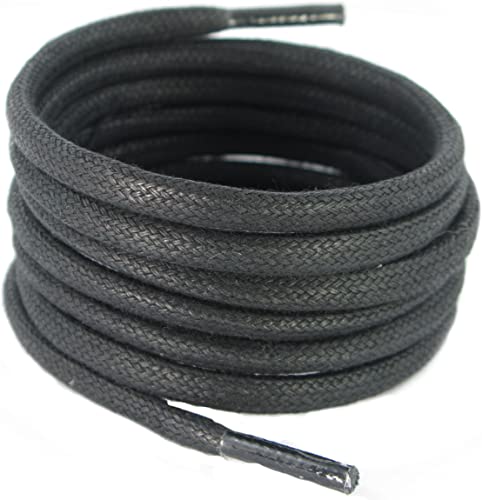 140 cm Long 6 mm Round Waxed Cotton Black Boot Laces