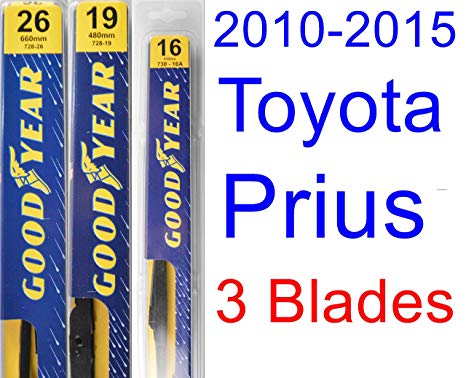 2010-2015 Toyota Prius Replacement Wiper Blade Set/Kit (Set of 3 Blades) (Goodyear Wiper Blades-Premium) (2011,2012,2013,2014)