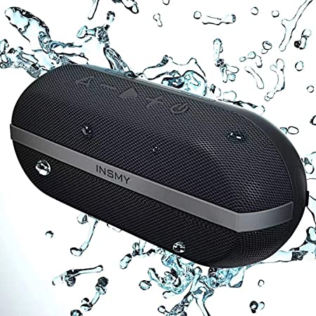 INSMY Portable Bluetooth Speakers, 20W Wireless Speaker Loud Stereo Sound Rich Bass, IPX7 Waterproof Floating, TWS Mode, 24 Hours Playtime, Bluetooth 5.0, Built-in Mic for Outdoors Camping (All Black)