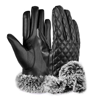 Vbiger Womens Leather Gloves Texting Touch Screen Gloves Warmest Mittens
