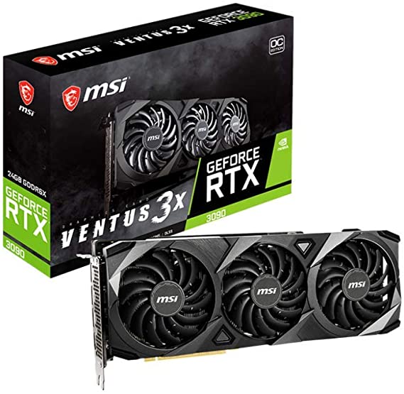 MSI Gaming GeForce RTX 3090 24GB GDRR6X 384-Bit HDMI/DP Nvlink Torx Fan 3 Ampere Architecture OC Graphics Card (RTX 3090 Ventus 3X 24G OC)