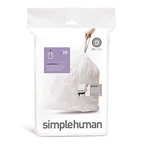 simplehuman Code D, Custom Fit Bin Liners, 20 Pack – 20 Litre