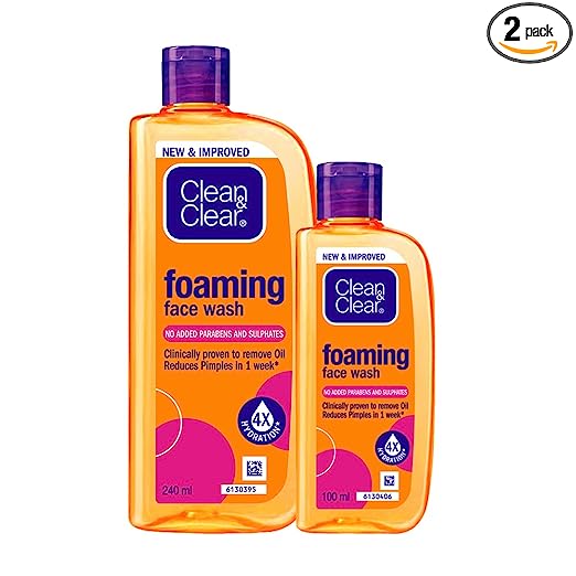 Clean & Clear Foaming face wash for oily skin, removes 99.8% pimple causing germs, Home & travel combo pack offer- Buy 240ml Get 100ml Free