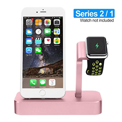 Apple Watch Stand, iPhone 7/7Plus/6s/6s Plus Charging Station, Alritz Aluminum 2 in 1 Apple Watch iPhone Charging Stand Dock for Apple iWatch Series 2/Series 1/Nike , Rose Gold