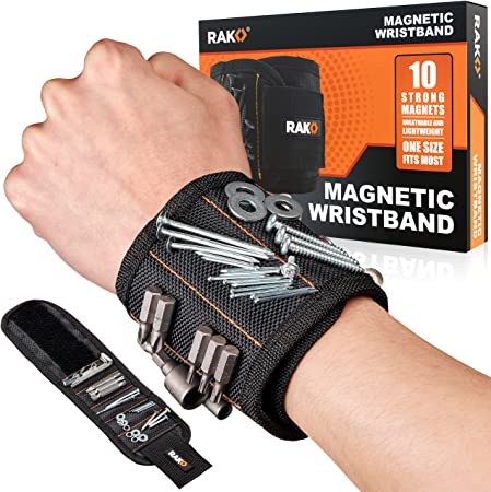 RAK Magnetic Wristband with Strong Magnets for Holding Screws, Nails, Drill Bits - DIY Gadgets Mens Gifts, Fathers Day Gifts - Women, Handyman, Carpenter, Dad Birthday Gifts & Stocking Fillers (Black)