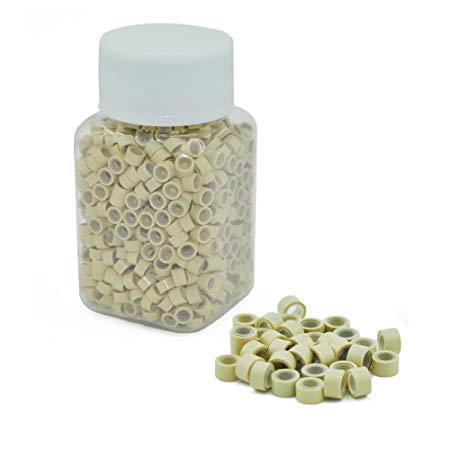 E-TING 1000pcs 5mm Blonde Color Silicone Lined Micro Rings Links Beads Linkies for I Bonded Tipped Hair Extensions