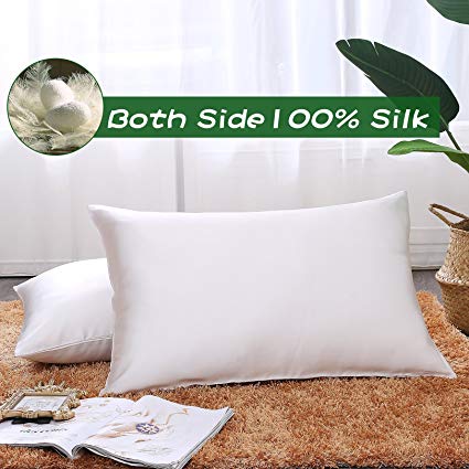 Ethereal Lomoer 100% Natural Pure Silk Pillowcase for Hair and Skin, Both Side 19mm, Hypoallergenic, 600 Thread Count, Luxury Smooth Satin Pillowcase with Hidden Zipper (Ivory, King Size)