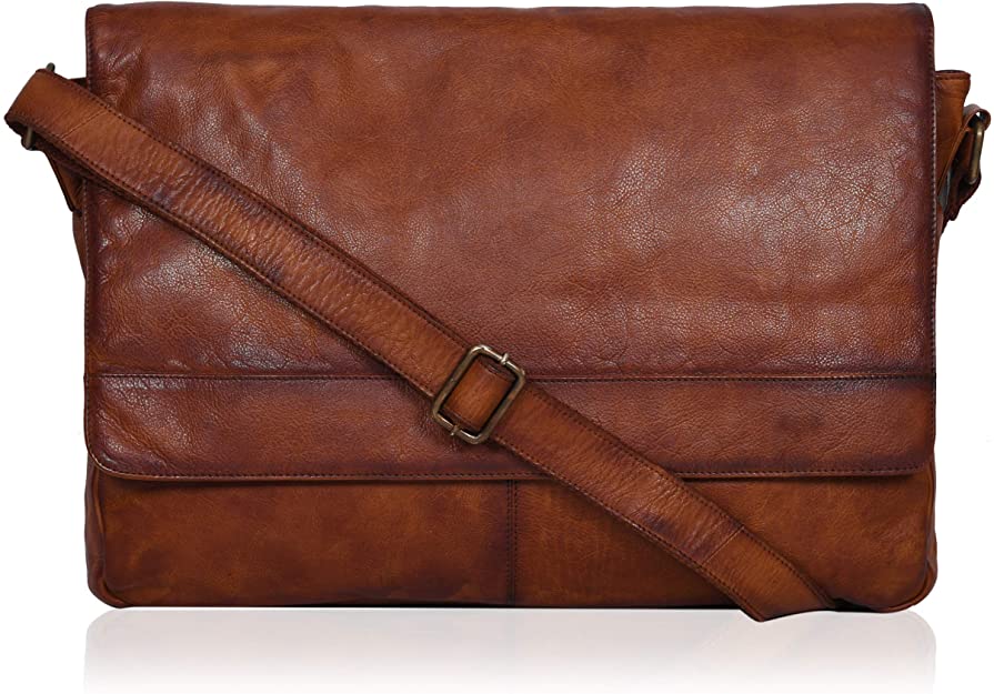 Genuine Leather Messenger Bag for Men/Women 17" Zipper Laptop Briefcase