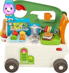 Fisher-Price Baby to Toddler Toy Laugh & Learn 3-in-1 On-the-Go Camper Walker & Activity Center with Smart Stages for Ages 9  Months​, Tan/Green