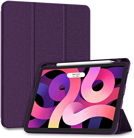 Soke iPad Air 4 Case 10.9 Inch 2020 / iPad Pro 11 2018 with Pencil Holder - [Full Body Protection   Apple Pencil Charge  Auto Sleep/Wake], Soft TPU Back Cover for 2020 New iPad Air 4th Gen,Purple