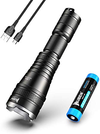 WUBEN LED Torch Powerful 1200 Lumens CREE LED Tactical Torches Zoomable USB Rechargeable 5 Modes Waterproof Flash Light for Camping Hiking Outdoor 18650 Battery Included (L60)