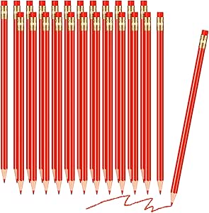 24 Pcs Red Pencils with Eraser Checking Pencils Pre Sharpened Red Pencil 2 HB Red Correcting Pencils Erasable Red Colored Pencils for Checking Tests Grading Map Coloring Editing Office School Favors