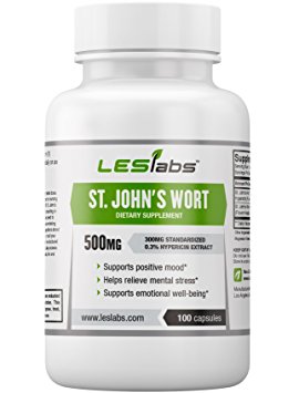 St. John's Wort - 500mg - Natural Supplement for Mood Support, Stress and Anxiety - Standardized to 0.3% Hypericin - 100 Capsules