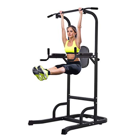 OneTwoFit Multi-Function Power Tower Adjustable Height Home Fitness Workout Station Dip Stands Pull up Bar Push Up