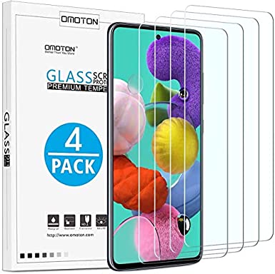 OMOTON [4 Pack] Samsung Galaxy A52/ A52 5G/ A51/ A51 5G/ A51 UW Screen Protector, Easy Installation/Bubble Free/Tempered Glass Screen Protector for Samsung Galaxy A52/A51