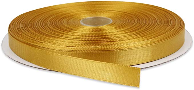 Topenca Supplies 1/2 Inches x 50 Yards Double Face Solid Satin Ribbon Roll, Gold