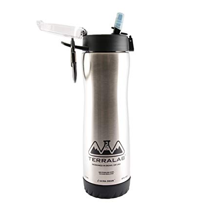 Stainless Vacuum Insulated Steel Water Bottle With Ultra Drain Technology, Wide Mouth With Flip Cap Straw Lid, 18 oz, Stainless - TERRA LAB