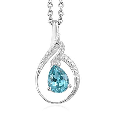 Shop LC Delivering Joy Made with Swarovski Crystal Light Blue Teardrop Chain Pendant Necklace for Women 20" Cttw 0.7