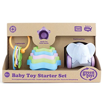 Green Toys Baby Toy Starter Set (First Keys, Stacking Cups, Elephant)