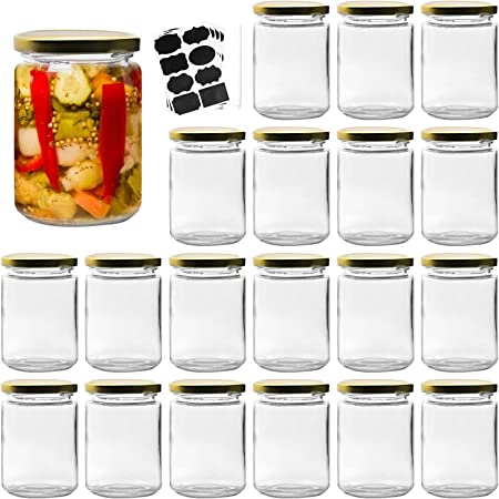 11oz Glass Jars, Woaiwo-q 20 Pack Glass Straight Sided Mason Canning Jars with Golden Lids for Jam,Jelly,Dry Goods,Empty Candle Jars for Wedding Favors,Shower Favors