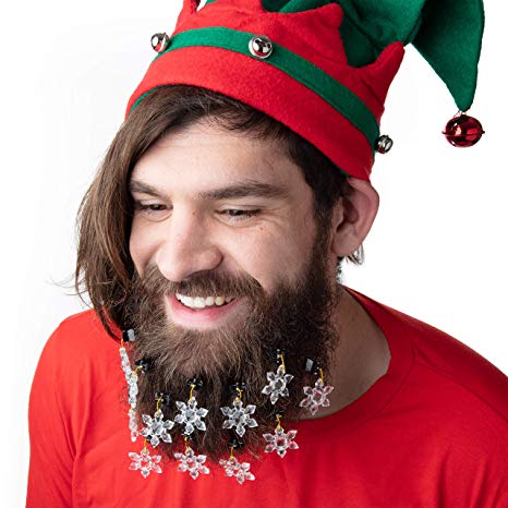 SCS Direct 12 pcs Snowflake Christmas Beard Ornaments - Easy Clip - Show Holiday Spirit on Your Facial Hair