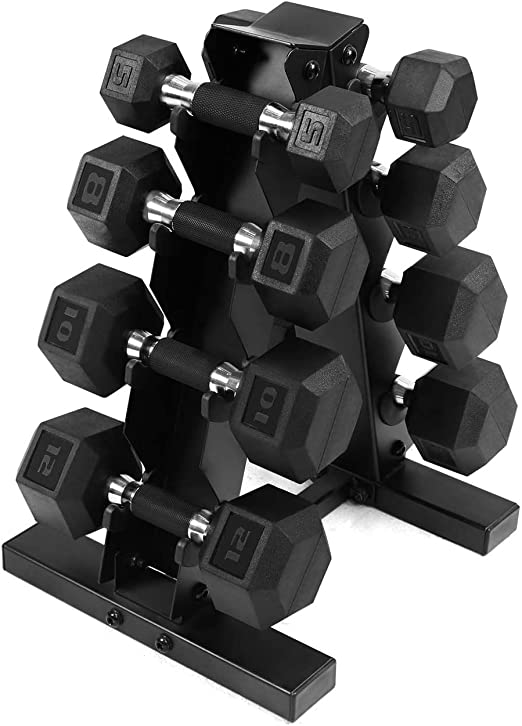 WF Athletic Supply Rubber Encased Hex Dumbbells with Rubber Grip Contoured Handle for Muscle Toning, Strength Building & Full Body Workout