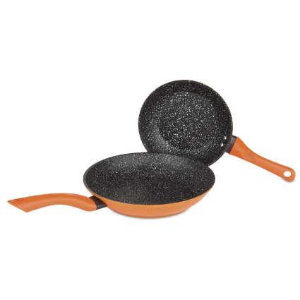 Allrecipes 2 Piece Sizzle Sensor Nonstick Fry Pan Set, Large, Orange