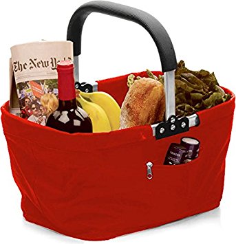 RSVP Red Polyester Collapsible Market Basket with Pocket