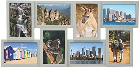 Melannco 24 x 12 Inch 8 Opening Photo Collage Frame, Displays Four 4x6 and Four 6x4 Inch Photos, Gray