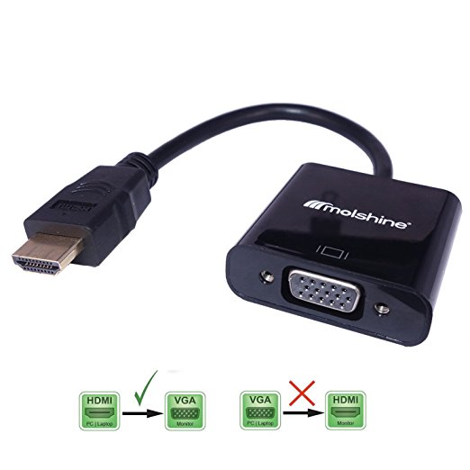 Molshine 1080P HDMI Male to VGA Female Video Converter Adapter Cable For PC Laptop HDTV Projectors and other HDMI input devices (1 Year Guarantee)-Black (H60)