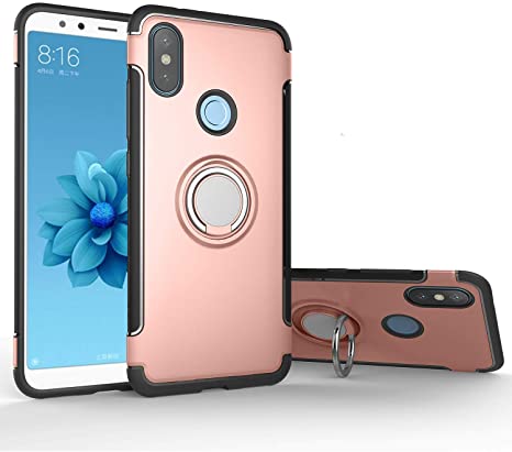 Xiaomi Mi A2 / 6X Case, Rotating Ring Mingwei [ 360 ° Kickstand] Carbon Fiber [Dual Shockproof] Protection Cover Compatible with [Magnetic Car Mount] for Xiaomi Mi A2 (Pink, Mi A2)
