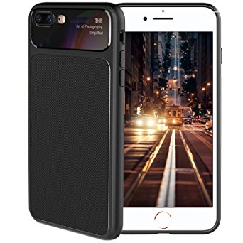 iPhone 8 Plus Case,iPhone 7 Plus Case, Amextrian [Wireless Charging Support] Lightweight Carbon Fiber Scratch Resistant Soft TPU Cover For iPhone 8 Plus/ 7Plus [BLACK] (black)