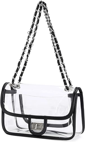 LAM GALLERY Womens PVC Clear Purse Handbag with Chain Stadium Approved Clear Bag See Through Bag for Working and Concert