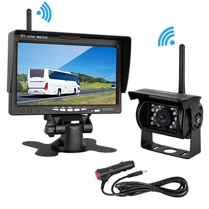 LeeKooLuu Wireless Backup Camera 7" Monitor System for RV/SUV/Van/Pickup/Truck/Trailer Rear/Side/Front View System Switchable IP69 Waterproof Night Vision Guide Lines ON/Off