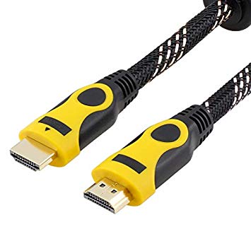 75 Ft HDMI Cable 3D Full HD TV v1.4, High Speed HDMI Cable with Ethernet, Audio Return (ARC) for Blu Ray, DVD, PS4, PS3, Xbox One, PC, HDTV, 24k Gold Plated, Braided Nylon Cable Cord Yellow-Black