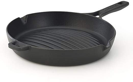 Essenso Convex Curved Base Cast Iron Grill Pan with 4-Layer Enamel Coating,10.2", Black