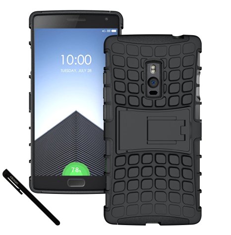 OnePlus 2 (OnePlus Two) Case Cover Accessories - Tough Rugged Dual Layer Protective Case with Kickstand For OnePlus 2 with a OEAGO Stylus Pen (For OnePlus 2nd Gen, Black)