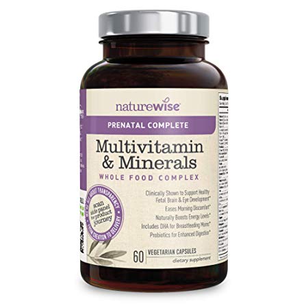 NatureWise Prenatal Whole Food Multivitamin for Women | Vitamins and Minerals with Organic Whole Foods and Probiotics | Folate and Vegetarian DHA, Iron, Calcium, and Vitamin D3, Gluten Free | 60 count