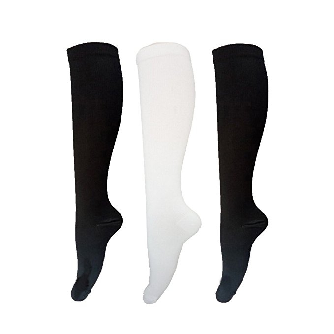 3 Pairs Knee High Graduated Compression Socks For Women and Men - Best Medical, Nursing, Travel & Flight Socks - Running & Fitness - 15-20mmHg