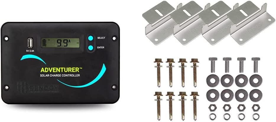 Renogy 30A 12V/24V PWM Solar Charge Controller, Adventurer 30A & Solar Panel Mounting Z Brackets Lightweight Aluminum Corrosion-Free Construction for RVs, Trailers, Boats, one Set of 4 Units