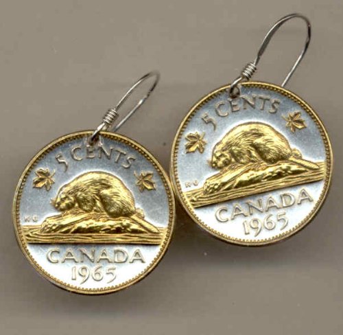 Gorgeous 2-Toned  Gold on Silver Canadian  Beaver  Coin - Earrings
