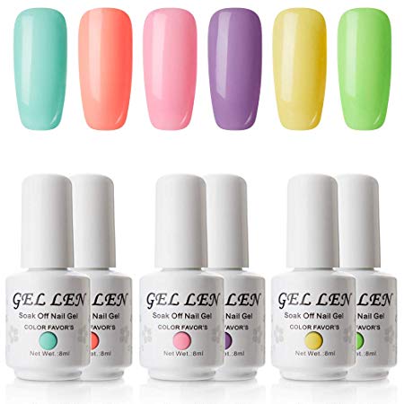 Gellen UV Gel Nail Polish Set Fresh Rainbow 6 Colors, 8ml Each Nail Gel Manicure Kit