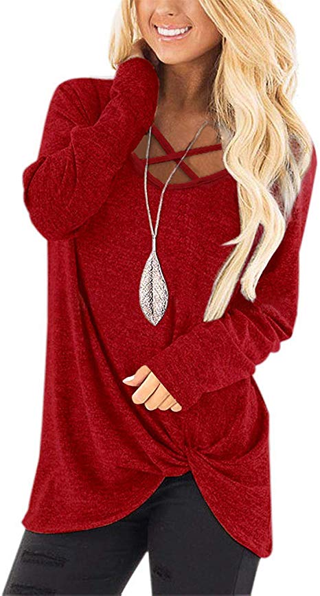 NIASHOT Womens V Neck Long Sleeves Casual Soft Sweaters Pullover Tops