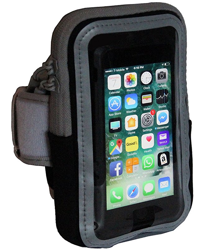 Running and Exercise Workout Armband with Zipper Case for Galaxy S9 S8 S7 S6, iPhone X 10 8 7 6 6S, Google Pixel 2, LG and Motorola Cell Phones with Adjustable Band and Reflective Border