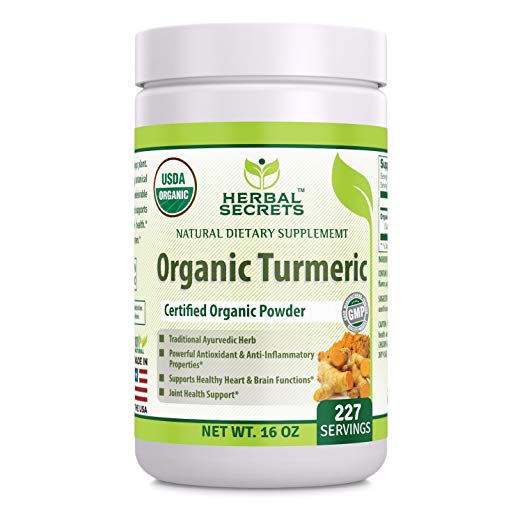 Herbal Secrets USDA Certified Organic Turmeric Powder 16 oz (Non-GMO) Gluten-Free - Antioxidant & Anti-Inflammatory Properties* Supports Healthy Heart and Brain Functions*