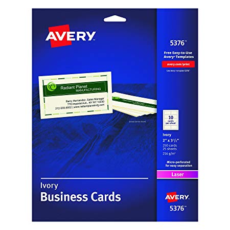 Avery Business Cards for Laser Printers 5376, Ivory, Uncoated, Pack of 250