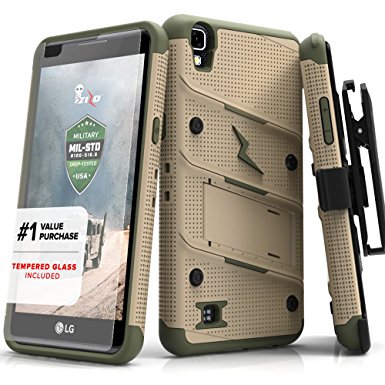 LG X Power Case, Zizo [Bolt Series] with FREE [LG X Power Screen Protector] Kickstand [Military Grade Drop Tested] Holster Belt Clip - LG X Power K210